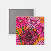 Funky Floral Gerber Daisy Magnet Magneet (Voorkant / Achterkant)