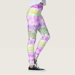 Funky Floral Paarse lime groen streepjespatroon Leggings
