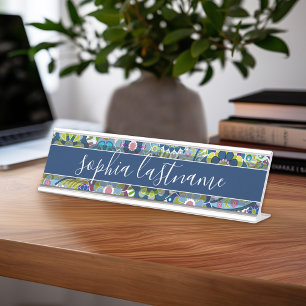 Funky Floral Patroon met Handgeschreven Handtekeni Bureau Naambordje
