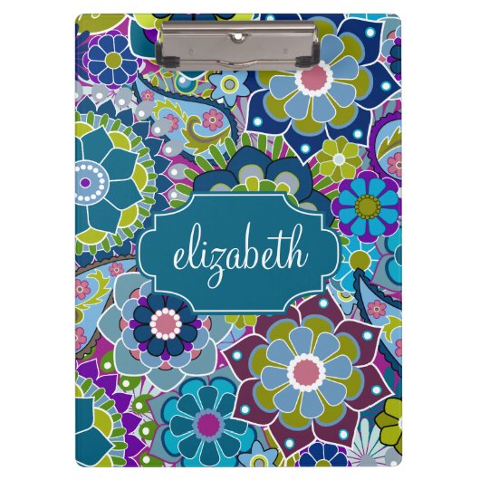 Funky Floral Pattern met aangepaste naam Klembord (Voorkant)