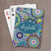 Funky Floral Pattern met aangepaste naam Pokerkaarten