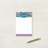 Funky Floral Pattern met aangepaste naam Post-it® Notes (Op bureau)