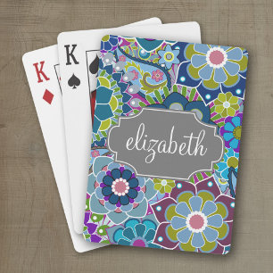 Funky Floral Pattern met Custom Name - grijs Pokerkaarten