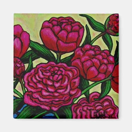 Funky Floral Peony Magnet Magneet (Voorkant)