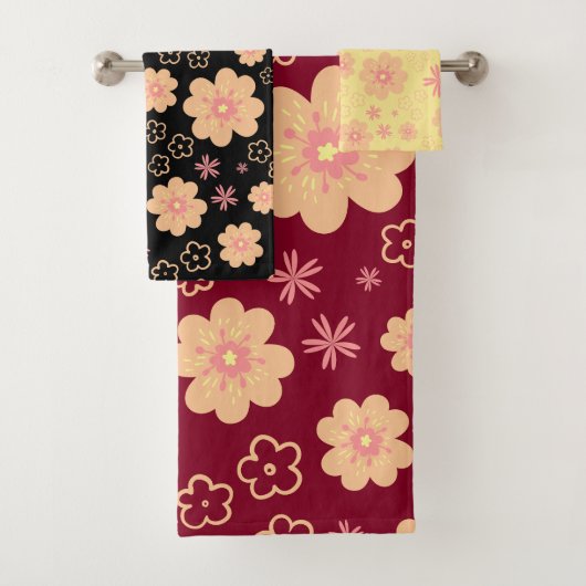 Funky Floral Retro Pattern Bath Towel Set Bad Handdoek (Insitu)