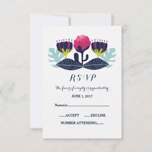 Funky Floral Wedal Card RSVP Card (Devant)