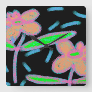 Funky Flowers Abstracte Art Vierkante Klok