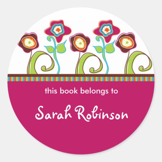 Funky Flowers Boekenlabels Ronde Sticker (Voorkant)