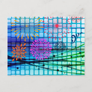 Funky Flowers Light Rays Abstract Design Briefkaart