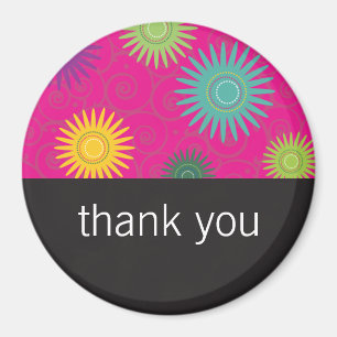 Funky Flowers op Roze Magnet Magneet