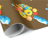 Funky flowers waterverf kunst cadeaupapier (Rol Hoek)