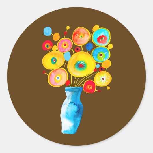 Funky flowers waterverf kunst ronde sticker (Voorkant)