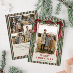 Funky Fluwelen Kerst Boho Rode Strik 5 Foto Feestdagenkaart