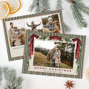 Funky Fluwelen Kerstmis Boho Rode Strik 4 Foto Feestdagenkaart