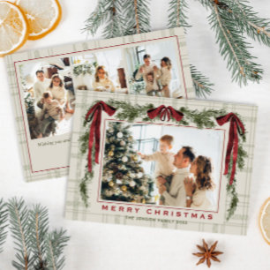 Funky Fluwelen Kerstmis Boho Rode Strik 4 Foto Feestdagenkaart