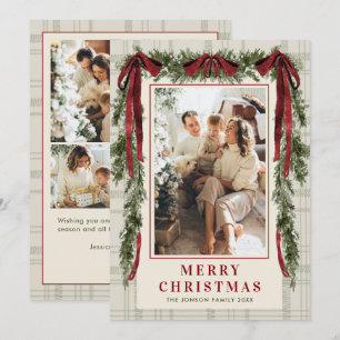 Funky Fluwelen Kerstmis Boho Rode Strik 5 Foto Feestdagenkaart