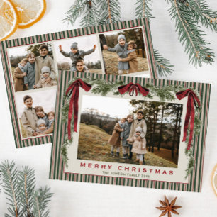 Funky Fluwelen Kerstmis Boho Rode Strik 6 Foto Feestdagenkaart