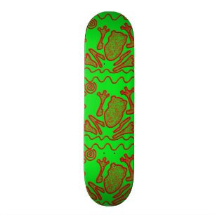 Funky Frog Lime Green Red Toad Kinder Doodle Art Skateboard