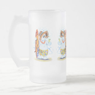 Funky Frosted Glass Beer Mug Summer Snowman Surfer