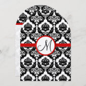 Funky & Fun Black Damask Red Trim Wedding Invites Kaart (Voorkant / Achterkant)