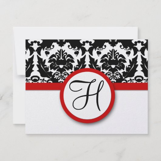Funky & Fun Black Damask Red Trim Wedding RSVP (Devant)