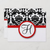 Funky & Fun Black Damask Red Trim Wedding RSVP (Devant / Derrière)
