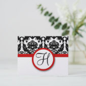 Funky & Fun Black Damask Red Trim Wedding RSVP (Debout devant)