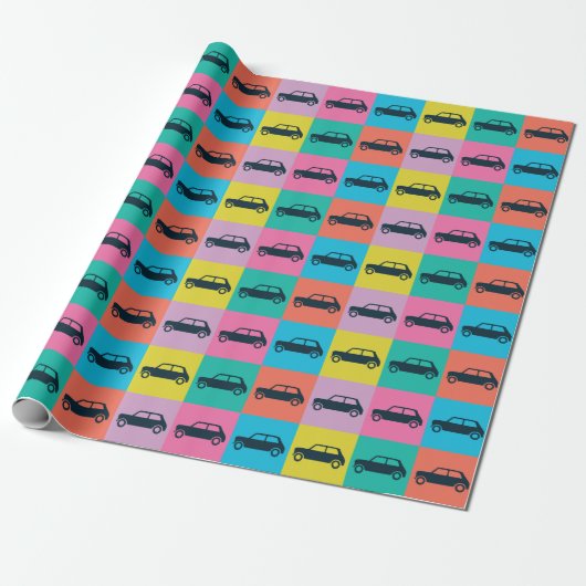 Funky Fun Checkerboard Mini Cooper Cadeaupapier (Uitgerold)