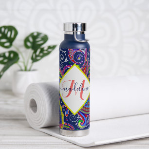 Funky gekleurde paisley gepersonaliseerd waterfles