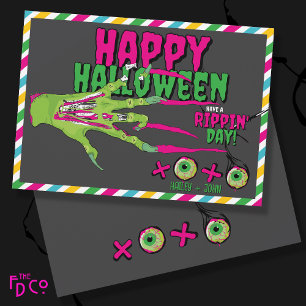Funky Gelukkig Halloween Schattig Enge Zombie XOXO Feestdagenkaart