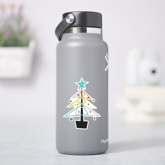 Funky Geometric Mid Century Retro Kerstboom Sticker (HydroFlask)