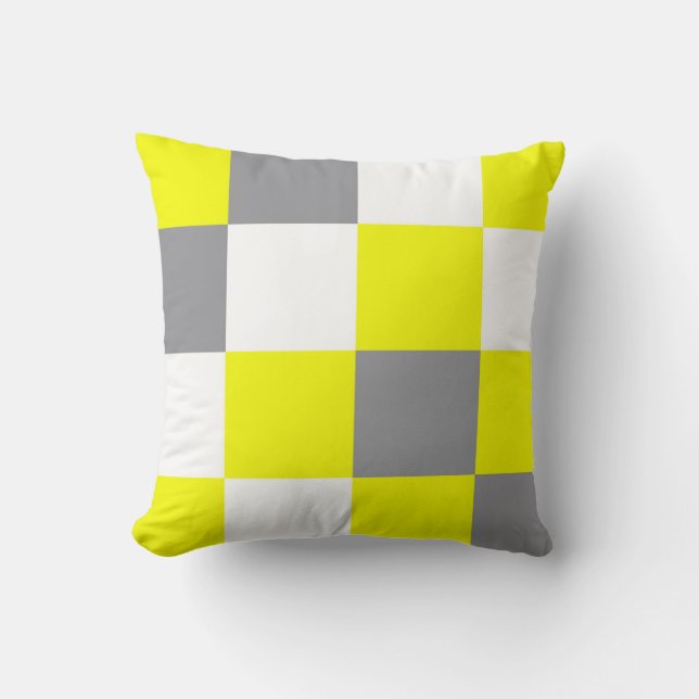 Funky Geometry Abstract Art Yellow Grey White Kussen (Voorkant)