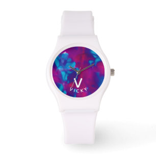 Funky gepersonaliseerd abstract gemarmerd inkthorl horloge