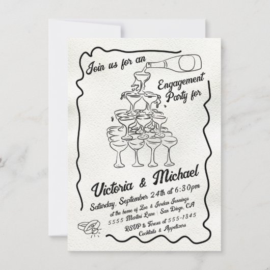 Funky getekend gejuich champagne verlovingsfeest kaart (Voorkant)