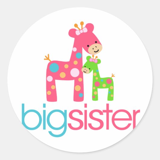 Funky Giraffe Big Sister Tshirt Ronde Sticker (Voorkant)