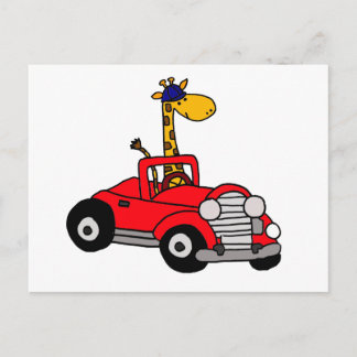Funky Giraffe Driving Red Convertible Briefkaart