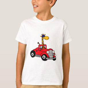 Funky Giraffe Driving Red Convertible T-shirt