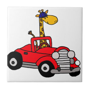 Funky Giraffe Driving Red Convertible Tegeltje