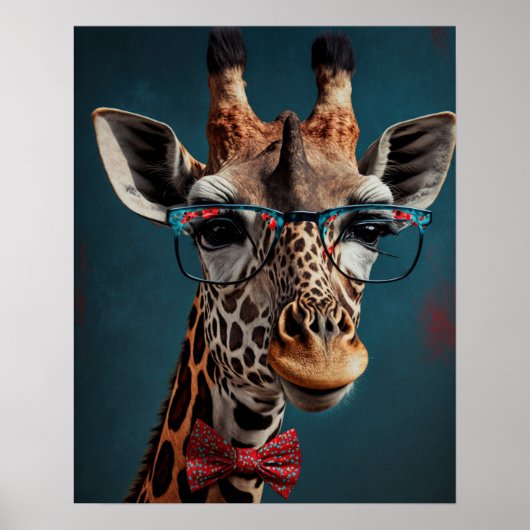 Funky Giraffe Hipster Funny Animal Portretten Poster (Voorkant)