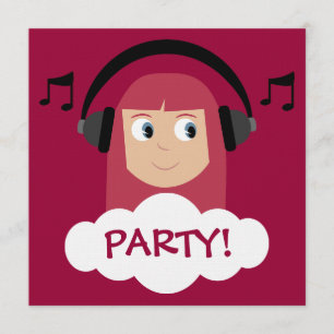 Funky Girl DJ met hoofdtelefoon Red Custom Party Kaart