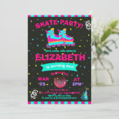 Funky Girl Roller Schaats Chalkboard Birthday Part Kaart (Staand voorkant)