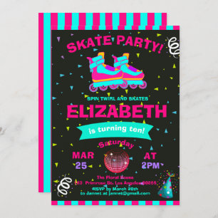 Funky Girl Roller Schaats Chalkboard Birthday Part Kaart