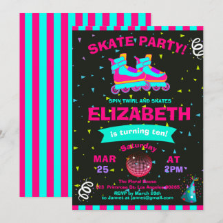 Funky Girl Roller Schaats Chalkboard Birthday Part Kaart