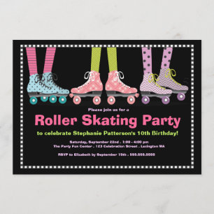 Funky Girls Roller Skating Birthday Party Kaart