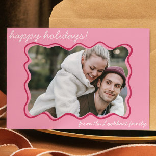 Funky golvende hand getekende grillige grens foto feestdagenkaart