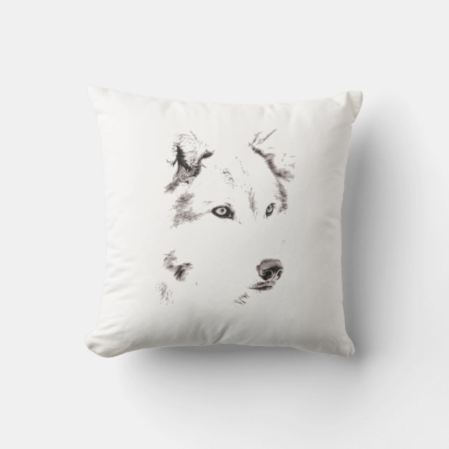 Funky Gray Wolf Face Head Sketch Kussen (Voorkant)