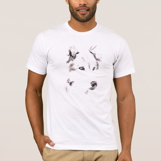 Funky Gray Wolf Face Head Sketch T-shirt (Voorkant)