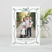 Funky Green Christmas Bow Ribbon 5 Photo Feestdagenkaart (Staand voorkant)