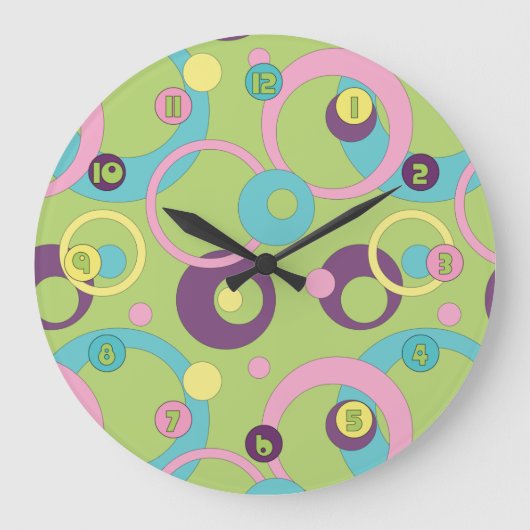 Funky Green Circles Clock Grote Klok (Voorkant)