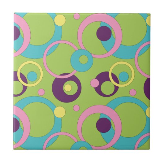 Funky Green Circles Tile Tegeltje (Voorkant)
